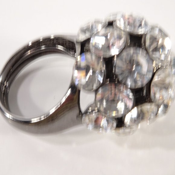 Neiman Marcus Crystal Hematite Disco Fireball Statement Ring NWT 220 - Picture 11 of 16